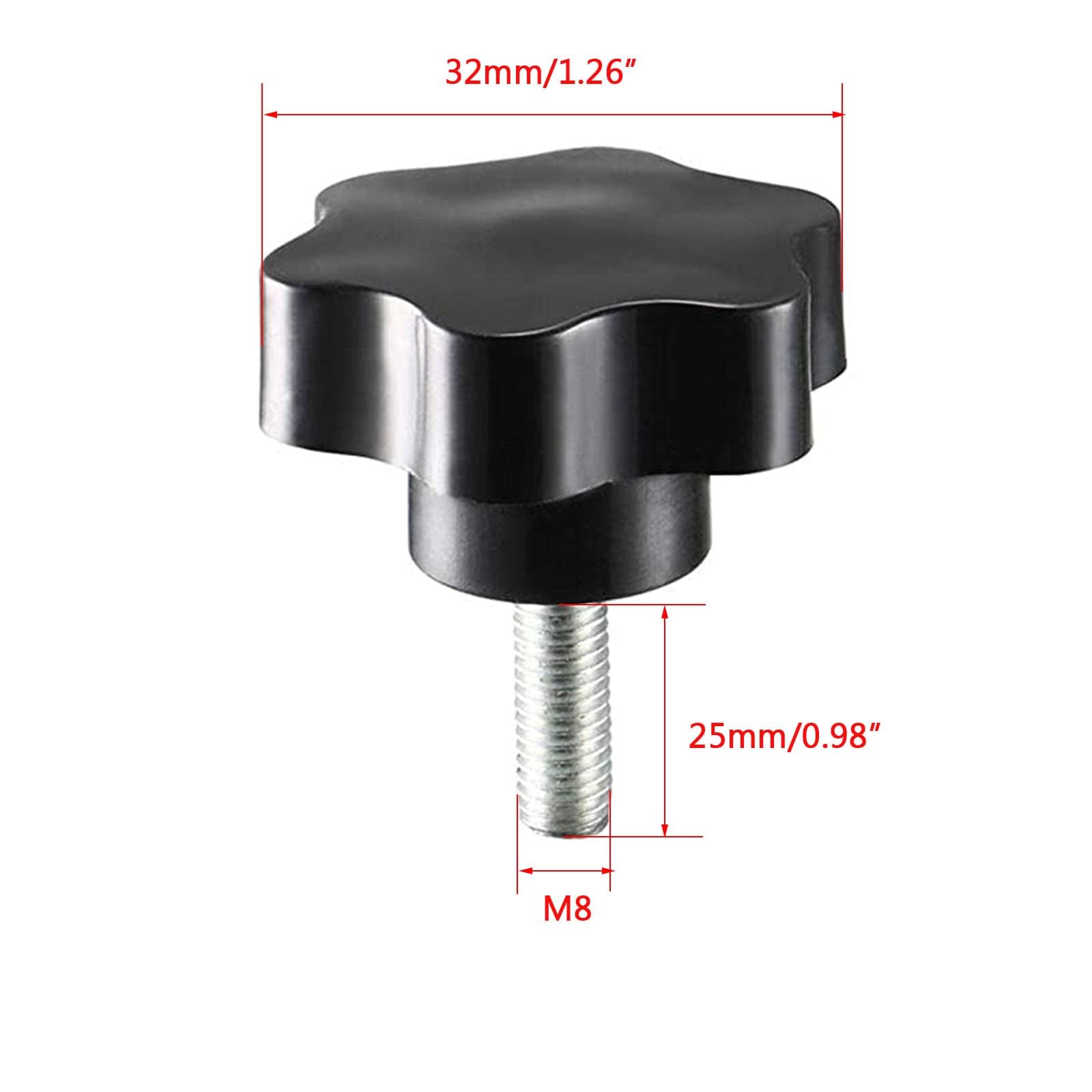 TOP-VIGOR 8Pcs M8 x 25mm Clamping Screw Knob Star Shaped, 32mm Dia Plum Hex Shaped Plastic Head Clamping Knob Male Thread Grips - Image 2