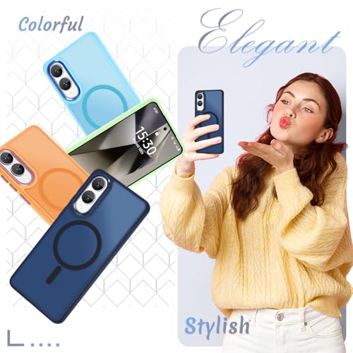 Image of for Samsung Galaxy S25 Edge Case, Matte Magnetic Phone Case with 1 Screen Protector, Support for Magsafe, Translucent Frosted Shockproof Protective Cover for Samsung Galaxy S25 Edge, Navy Blue