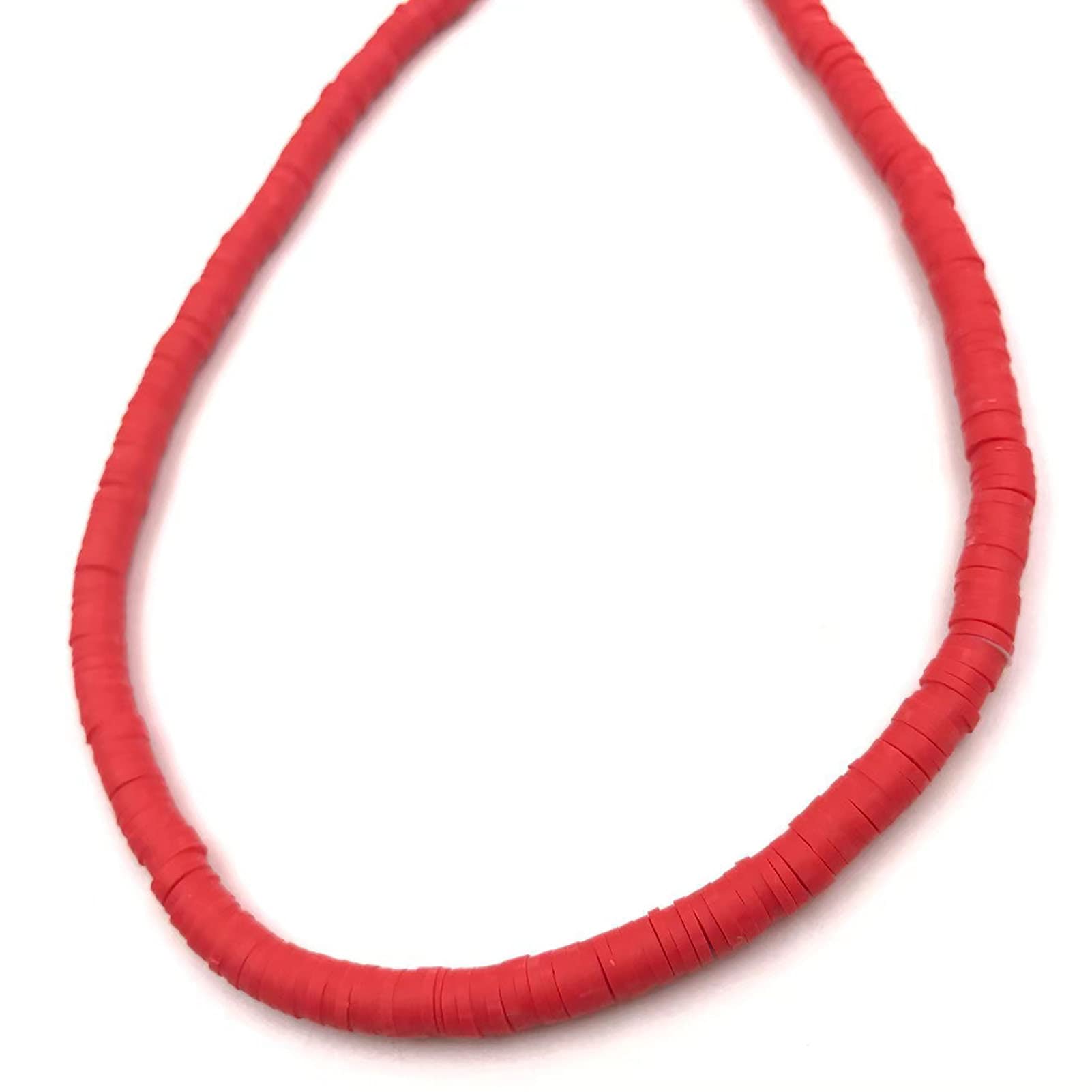 About 380-400pcs 7mm Clay Beads Flat Round Polymer Clay Spacer Beads Red Handmade Rondelle Disc Slice Heishi Loose Bead Strand for DIY Jewelry Bracelet Necklace Earring Craft Making
