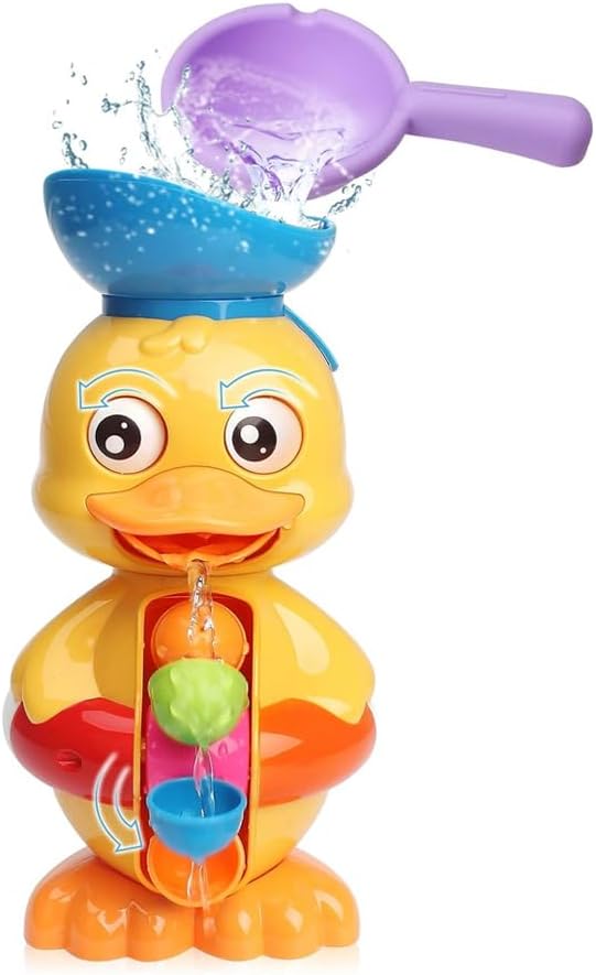 AMERTEER Bath Toys for Kids | Duck Bathtub Toys with Rotatable Waterwheel & Eyes | Bathroom Strong Suckers Water Scoop tub Fun Bath Toys for Toddlers 1-3 | Baby Water Toys for Summertime Fun