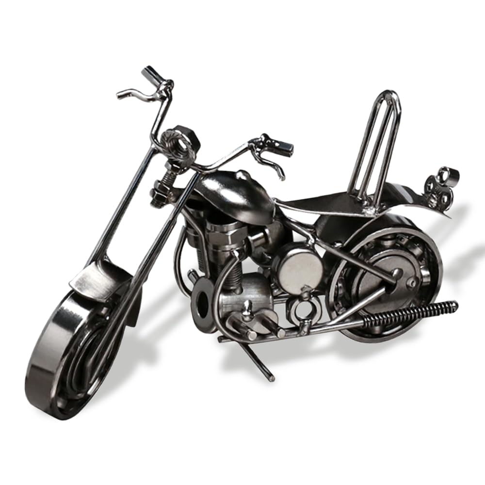 Modèle de moto en fer - Modèle de moteur rétro miniature - Vintage - Artisanat en fer - Décoration en métal - Décoration pour la maison, le bureau, les garçons et les filles, fans de moto, gris foncé