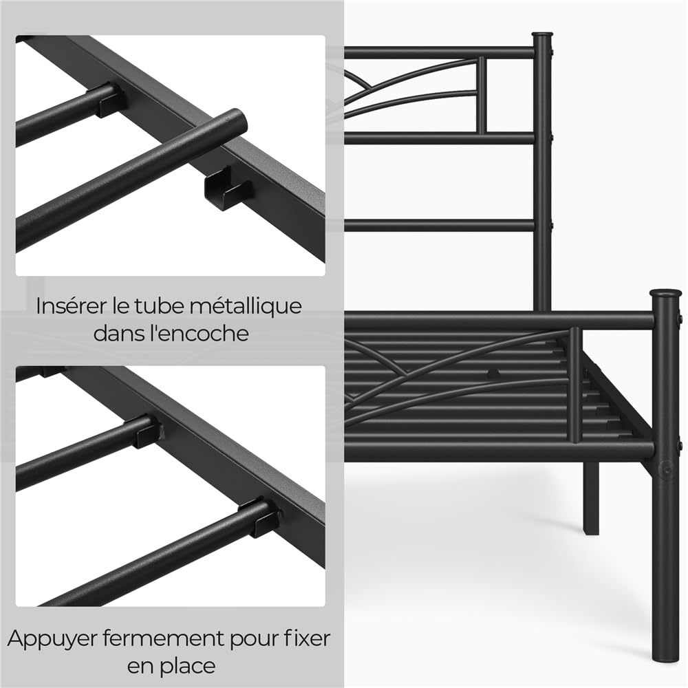 Yaheetech Lit Simple Cadre de lit 90 x 190 cm en Métal Assemblage Simple pour Petits Espaces Adultes Noir