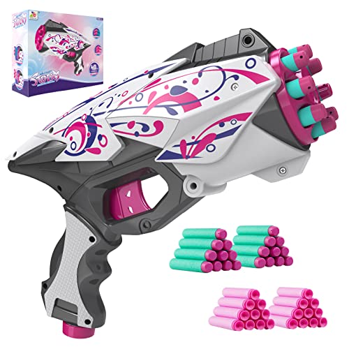 Zecong Toys Girls Gun for Nerf Guns Bullet, Mini Blaster Gun Toy Pistol with 40 Pcs Soft Foam Darts, 8-Dart in Rotating Barrel and Bolt-Action Priming, Toy Foam Blaster Guns for Girls, Kids and Teens