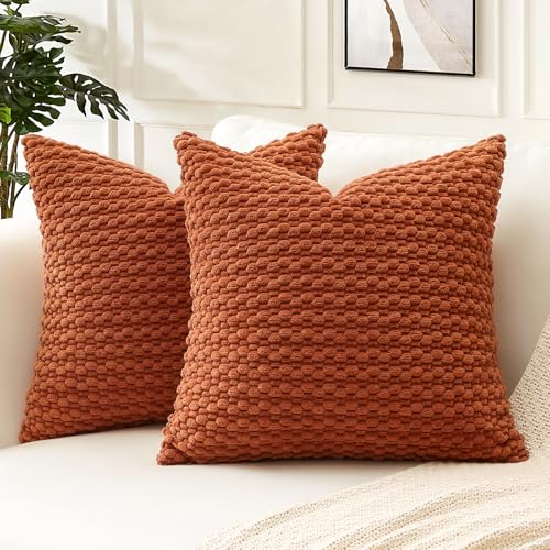 Artscope Lot de 2 Decorative Granulaire Housse de Coussin en Velours Côtelé Canapé Taie d'oreiller Géométrique Douce pour Maison Salon Chambre Canapé 50x50 cm Orange Foncé