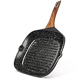 Sakuchi 11 Inch Nonstick Square Grill Pan for Stove Tops Induction, Granite Coating PFOA Free (Black)
