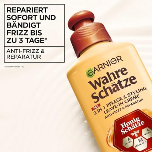 Garnier Wahre Schätze Haarpflege-Set Honig-Schätze, reparierend, für geschädigtes Haar, mit Shampoo, Spülung, 1-Minute Haarkur,Leave-In, 4-teilig