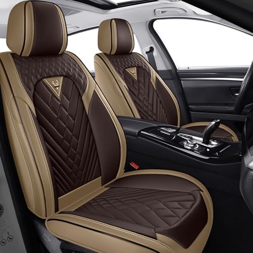 Mascys Seat Covers, Front Set Car Seat Covers, Waterproof Nappa Leather Car Seat Cover, Anti-Slip Car Seat Protector, Car Seat Covers Seat Cushion Fit for Most Cars(2 Seats/Brown Coffee)