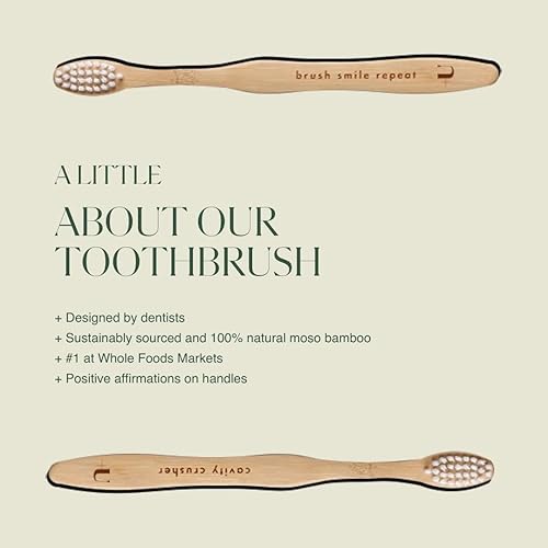 Miniatura 2 de Plus Ultra Cepillo de dientes de bambú para niños, biodegradable, ecológico y sin BPA, cepillo de dientes de cerdas suaves, aprobado por dentistas,