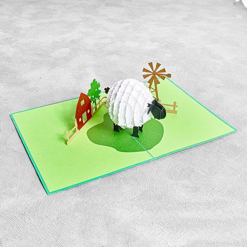 Image of Rykamia Pop Up Sheep Birthday Card, 6x7.8 in, Blank Envelope Included, Suitable for Any Occasion