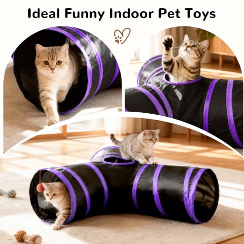 Image of Tempcore Cat Tunnel, 3-Way Collapsible Toy, Large Size Black & Purple