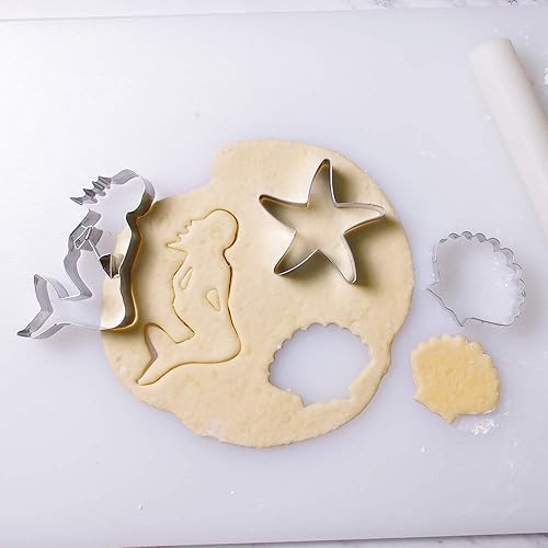 Miniatura 2 de Aprildecumber666 - Juego de 3 cortadores de galletas de sirena, estrella de mar, conchas marinas, acero inoxidable