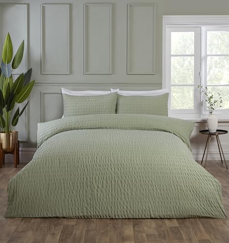 Parure de lit seersucker housse de couette vert sauge simple - 2
