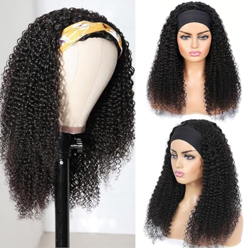 Image of Punmasa Kinky Curly Headband Wig Human Hair 180% Density Glueless Wigs for Black Women 10A Afro Kinky Curly None Lace Front Wig Real Human Hair Natural Curls 20 Inch