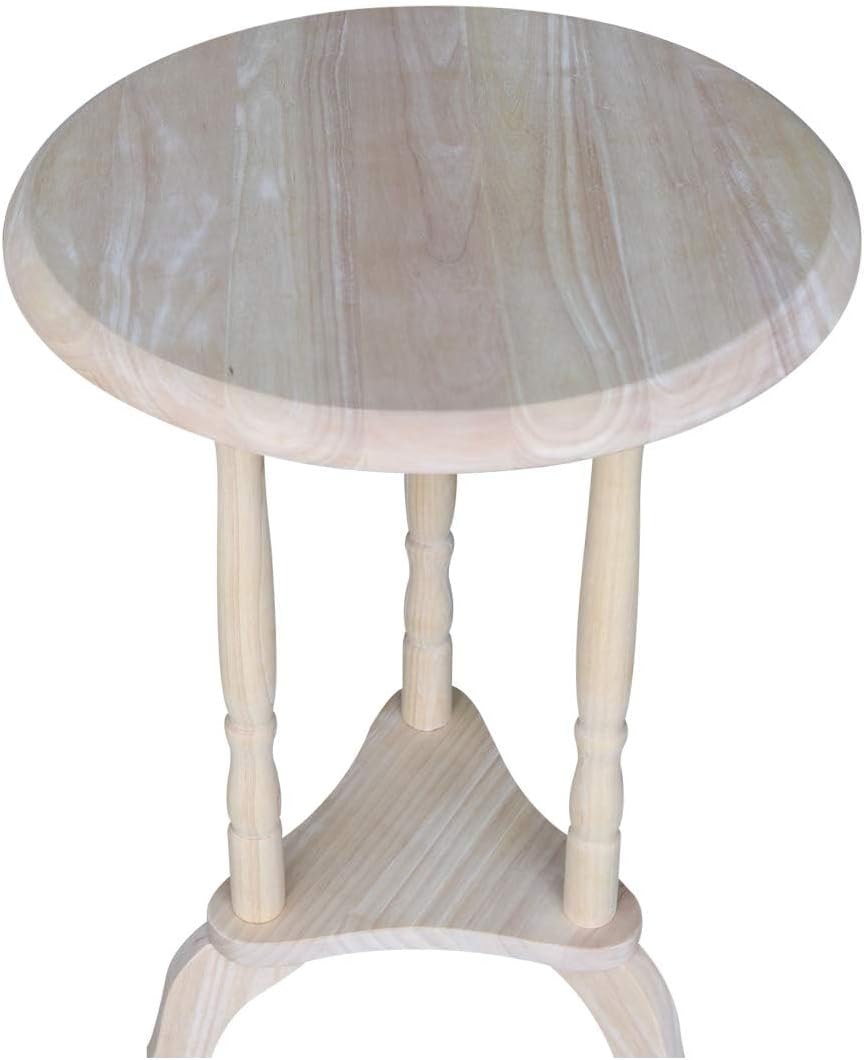 Pemberly Row Unfinished Natual Wood Plant Table for Garden, Round Side Accent Table for Living Room, Tall Pedestal End Table