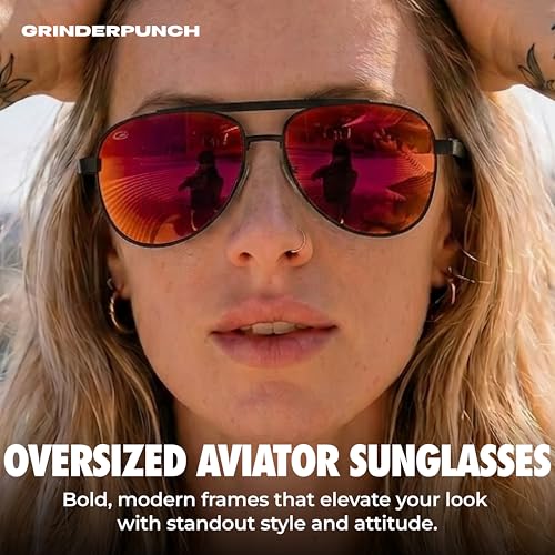 Image of grinderPUNCH Polarized Aviator Sunglasses Men Women Retro Vintage Square Pilot Sun Glasses UV400 Protection