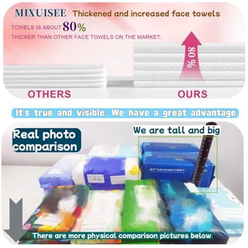 Image of MIXUISEE thick and soft face towels,Face towel disposable,100% cotton towel | Cotton fibers do not shed,Super thick 130%,Makeup removal and cleaning,Suitable for sensitive skin.(600 pieces)
