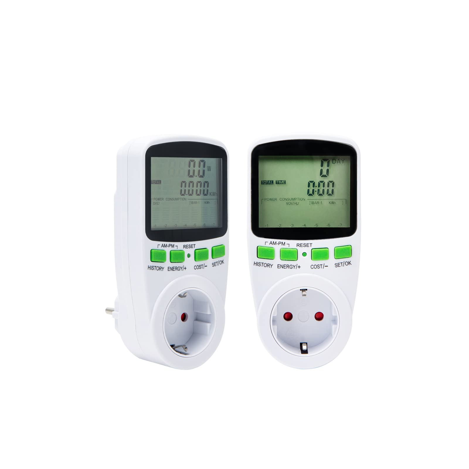 BeslandsEnergy Cost Meter, 2 Pieces, Electricity Meter for Socket, Power Meter, Current Cost Meter, Power Meter Socket, Current Meter with LCD Screen Overload Protection