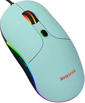 Hsmienk Upgrade USB Wired Mouse with Easy Click for Office, Home, Gamer, 3200DPI, Programmable Buttons, USB LED Backlit Mice Compatible with Laptop, PC, Desktop, Windows 7/8/10/XP, Vista and Mac, blue
