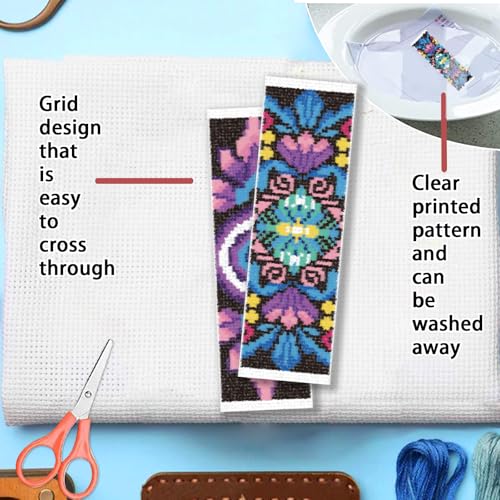 Image of FREEBLOSS 6 Set Cross Stitch Bookmark Kit 11 CT Complete Stamped Cross Stitch Kit DIY Embroidery Bookmark Kits for Adult Beginners with Instructions, Retro Floral Pattern, 6 x 20 cm /8 inch x 2.4 inch