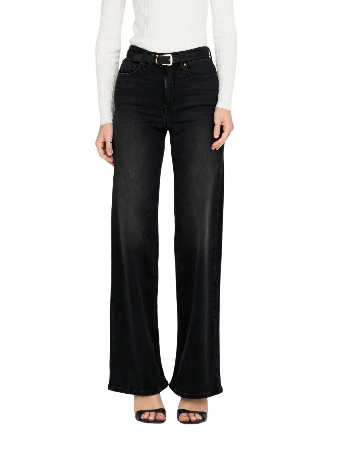 ONLY Onlmadison Blush Hw Wide Dnm Cro099 Noos Jeans, Donna, Nero (Washed Black), (S)W x 32L