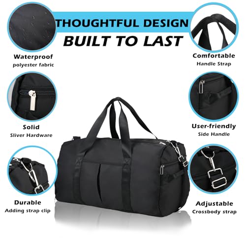 DAYGOS-Gym-Sports-Duffle-Bag-Waterproof-Travel-Duffel-Bag-with-Wet-Pocket-and-Shoes-Compartment-40L-Carry-on-Bag-Holdall-Bag-for-Sport-Travel-Training-HospitalBlack