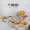 18/10 Stainless Steel Kitchen Utensils Set - 15” All Metal Cooking Tools, 11PCS - 2 Tongs, Fork, Solid Spoon, Slotted Spoon, Spatula, Soup Ladle, Skimmer, Slotted Spatula, Spaghetti Spoon, Large Spoon #4