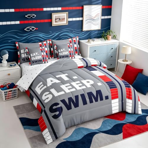 Image of Feelyou Kids Swim Bedding Set Twin Size 7 Piece for Boys Girls Teens