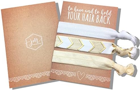Jeune Marie 12 Pack Gold Ribbon Hair Ties KIT No Crease Elastics Handtied Ouchless Ponytail Holders Hair Band Bracelet Favors for Bachelorette Parties, Bridal Showers, and More! (12 Pack, Gold)