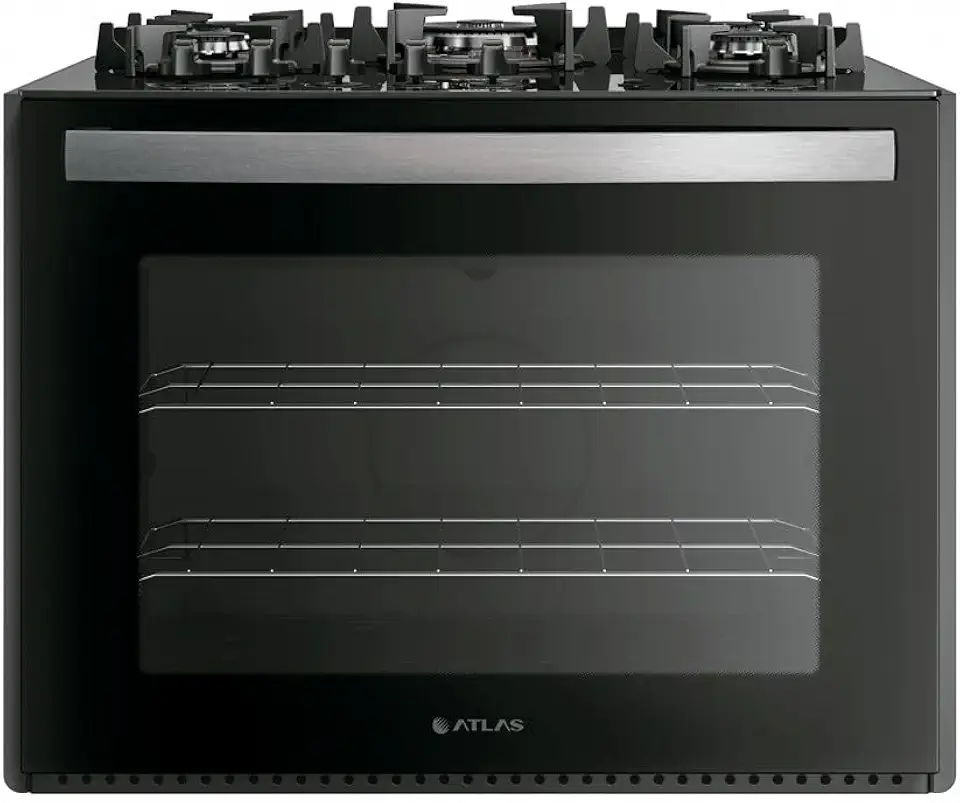 Atlas, Fogão de Embutir, Gás, 5 Bocas, Vidro Temperado, Forno Deslizante, Preto, Utop Tripla Chama, Embutido, 65x80x68,2cm, Acendimento Automático, 37,5kg