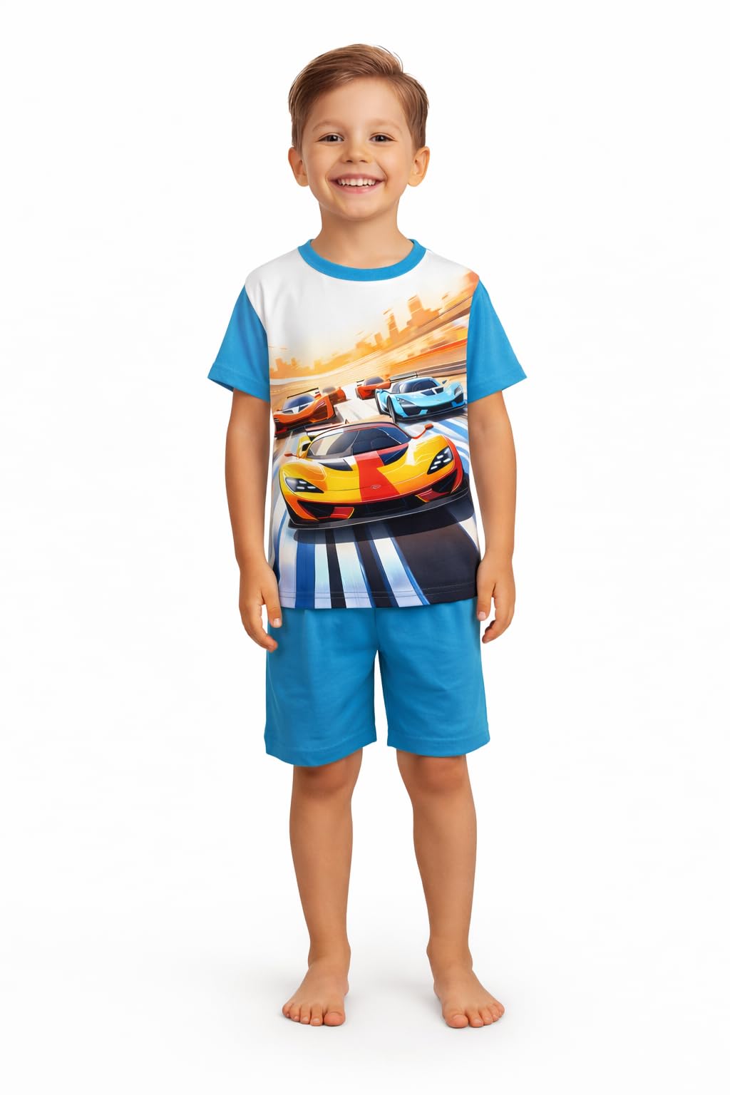 Schlafanzug Junge Kurzarm | 100% Baumwolle | Pyjama Junge Sommer | Nachtwäsche | Pyjama Set | Schlafanzug Kurz | Blau | Zweiteiliger Schlafanzug