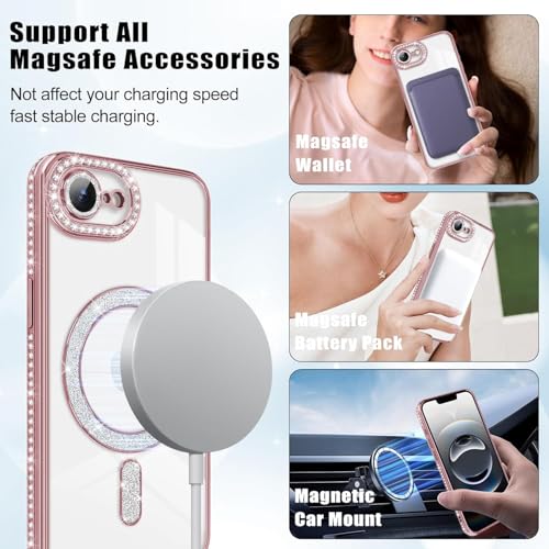 Image of DIZORO Compatible with (iPhone 17e /iPhone 16e Case) Clear Luxury Diamond Glitter Case |Camera Lens Protector with Glitter Ring |Glossy Shiny Back Cover Case for Girls Women -Pink
