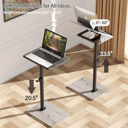 Image of YUHFERA Sofa Armrest Tray Table for Couch - 360 Swivel Height Adjustable End for Small Spaces, Snack Side Table for Bed or Chair with Phone & Tablet Slot (Gray,Angle Adjustable)