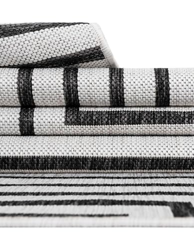 Tapete moderno de exterior 7x10 Blanco y Negro Rugs.com miniatura 4