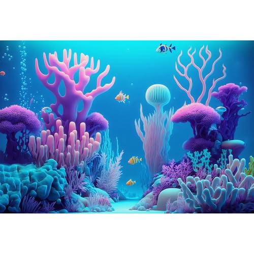 Underwater Landscape Aquarium Background Cartoon Style Pink Corals and Striped Fish Terrarium Background Tropical Colourful Fish Marine Sun Rays Fish Tank Backdrop Poster Decorations Vinyl 24x16in