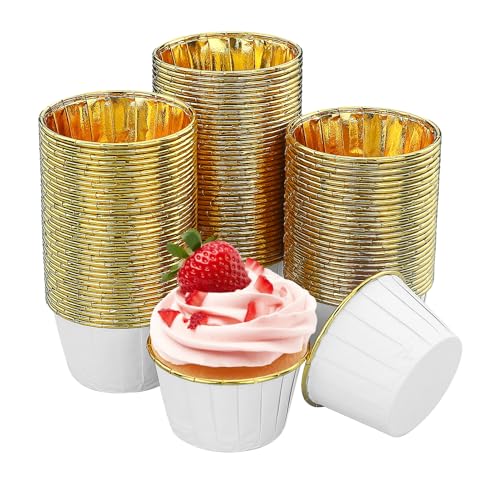 105 moldes de papel para magdalenas de papel de aluminio, color blanco, minimoldes de papel para magdalenas, moldes reutilizables para pudín, postres
