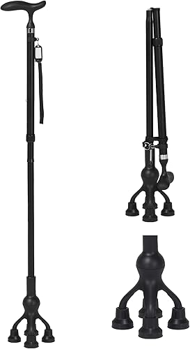 Careboda Bastón plegable para caminar con altura ajustable, bastón plegable con mango en T, bastón de pie independiente para personas mayores y