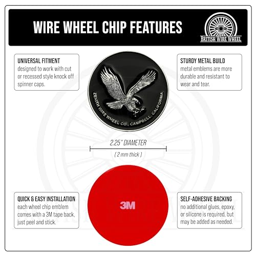 Image of Zenith Eagle Chrome & Black Metal Wheel Chip Emblem (Single) | Triple Chrome Plated Solid Metal Wheel Chip Emblem, 2.25 inch | for Lowriders with Recessed Knock Off Spinner Caps