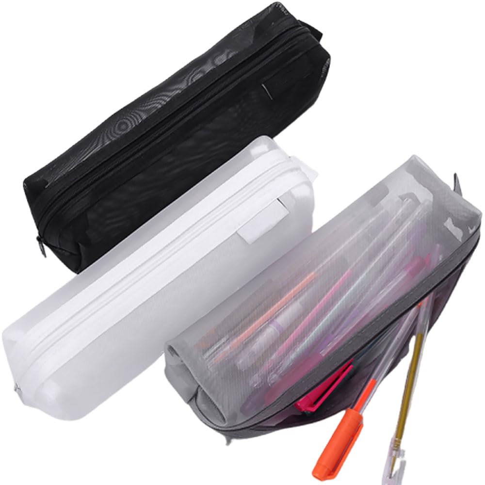 Finyoffiy 3pcs Portable Pencil Case,Zippered Mesh Storage Bag