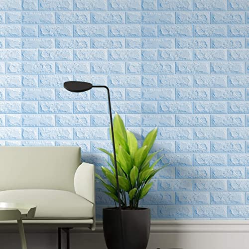 Image of Arto 3D PE Foam Self Adhesive Brick Design Wall Stickers /DIY Wallpaper for Home Hotel Living Room Bedroom Cafe Decor DIY Wall Paper (Thickness 8MM, 70 x 77 cm, Blue) Decorative Wallpaper