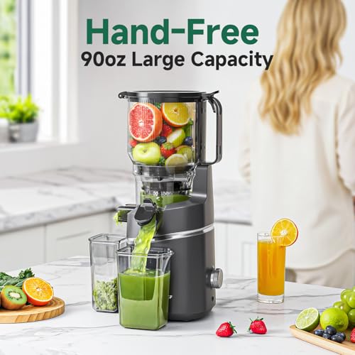 Image of AMZCHEF Cold Press Juicer - 6.5 inch Wide Mouth Hopper for Whole Recipe Loading, Self Feeding for Hands-Free Operation, Zero Waste Masticating Juicer For More Juice, Less Pulp - Triple Strainers