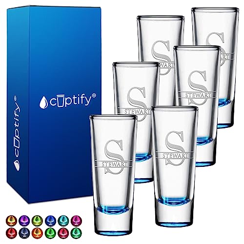 Personalized shot glasses set of 6 with lite blue bottom
