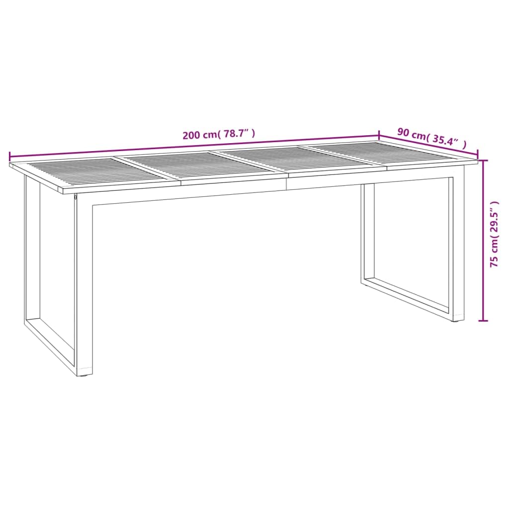 vidaXL Stół ogrodowy z nogami w kształcie U, 200x90x75 cm, akacja