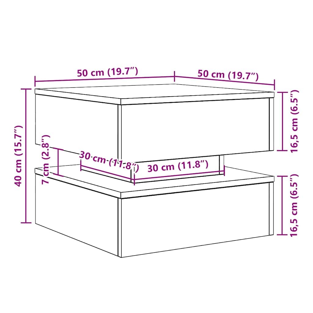 VidaXL Tavolino da Salotto con Luci LED Rovere Nero 50x50x40 cm