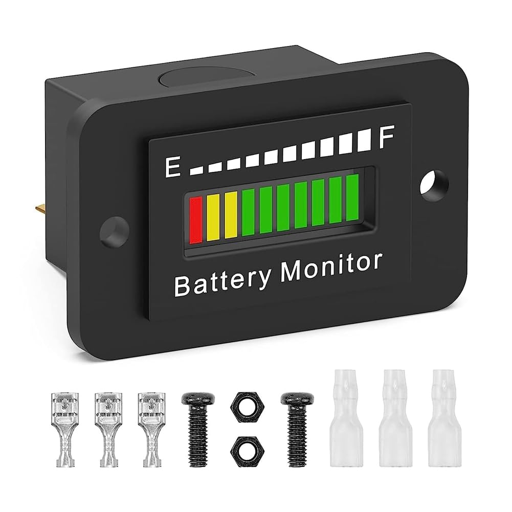 Ranjover Black 12V 24V 36V 48V 60V 72V Led Battery Monitor Gauge Battery Gauge Indicator Easy To Use