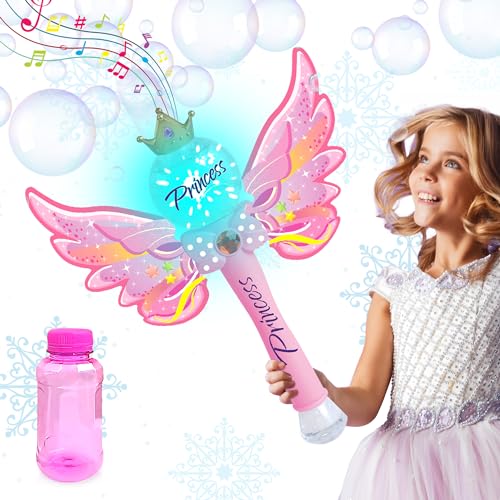 ArtCreativity Princess Bubble Wand for Kids, Light Up Bubble Blower Maker Machine with LED & Sounds, Toddler Bubbles Toy, Fluid Solution Included, Great Gift Idea, Princess Toy Party Favor for Kids