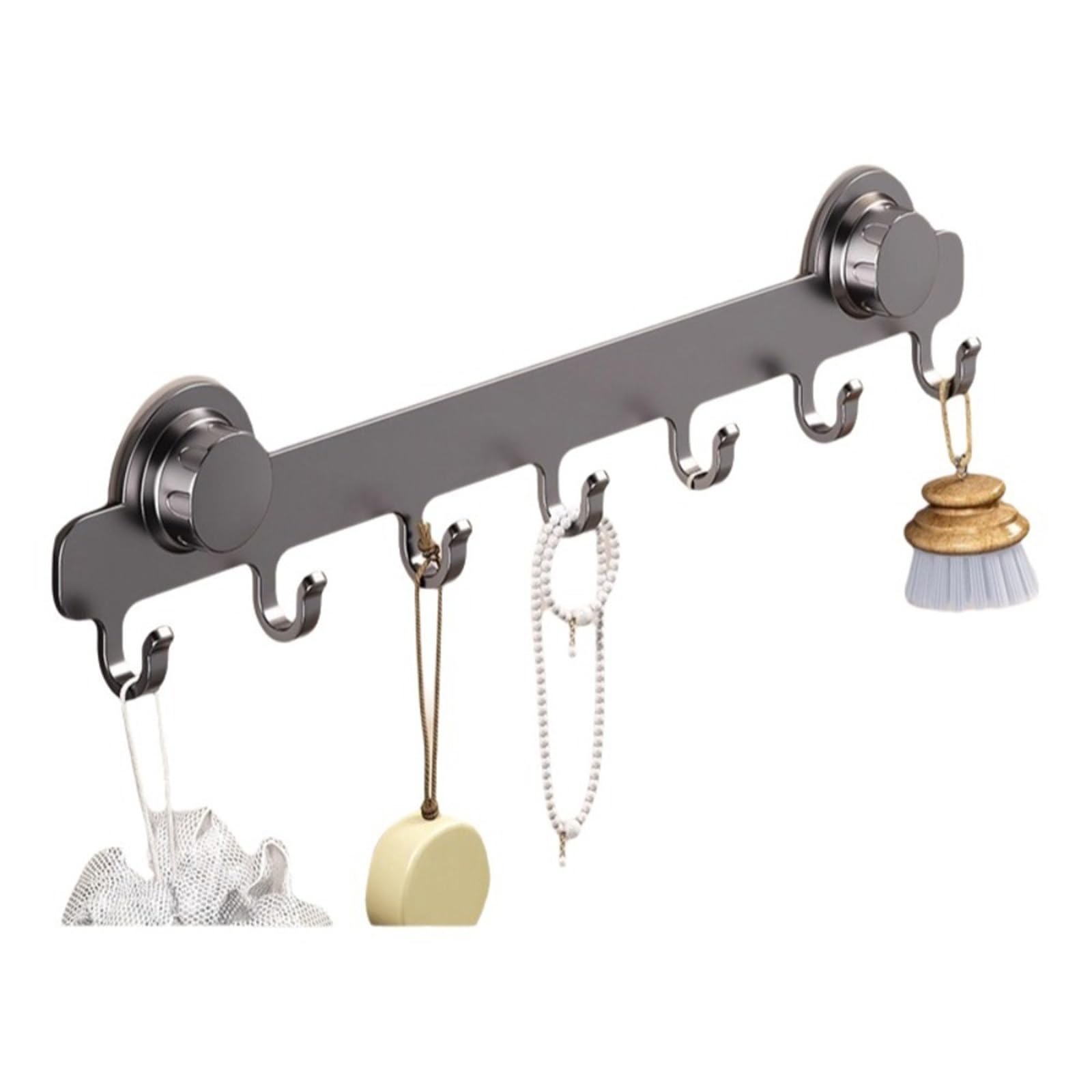 Ryqzhhy Grey 7 Hook Coat Hooks Suction Wall Hook Rack Waterproof Household Storage Hanger(Grey 7 Hook)
