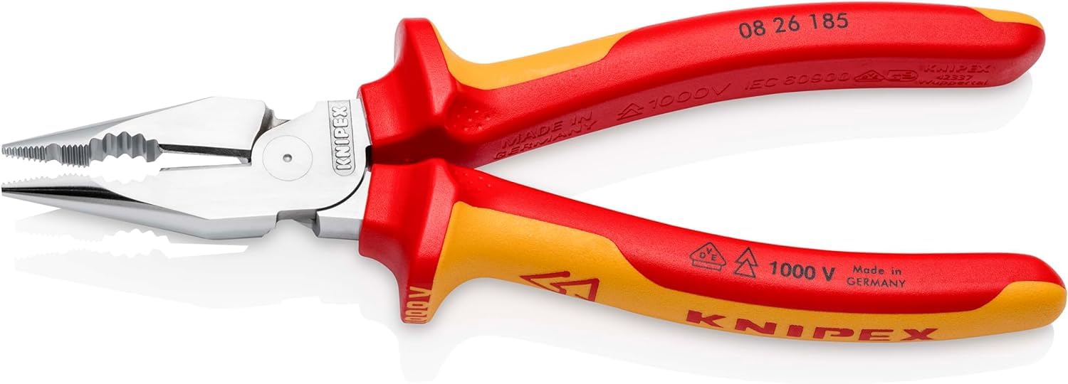 KNIPEX Alicate universal en punta cromado aislados con fundas multicomponentes, según norma VDE 185 mm, 08 26 185