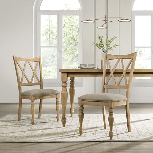 Roundhill Furniture Verta Solid Wood Cross-Back Dining Chairs, Set of 2, Light Oak Finish