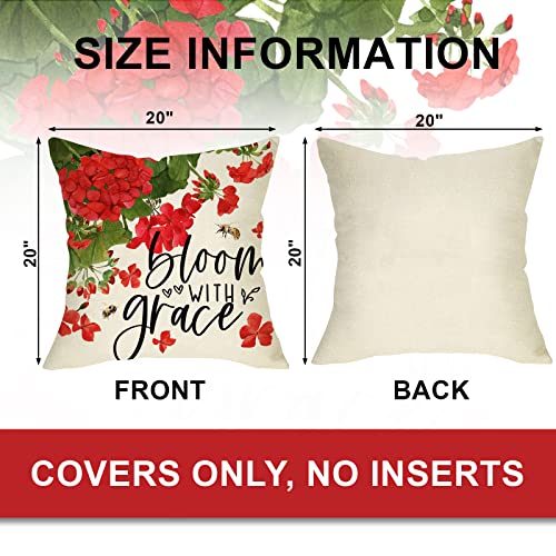 Red Geranium Flower Throw Pillow Covers Set of 4 - 56% Off
