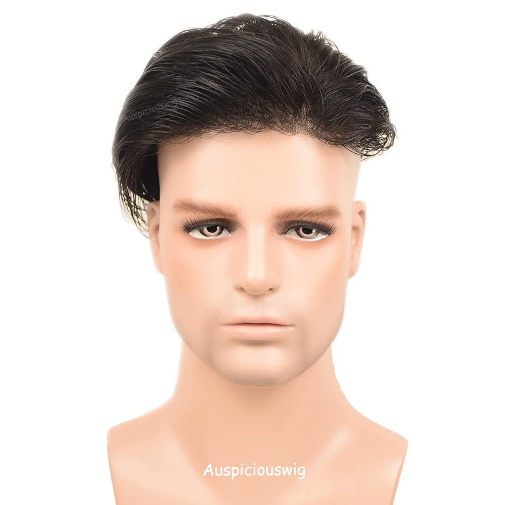 Human Hair Men's Toupee Sistema di sostituzione dei capelli per la pelle sottile per uomo (6x8 inch, Natural Colour)